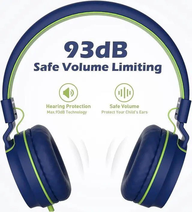 Alt view image 4 of 5 - AILIHEN Kids Headphones, I35 On-Ear Headphones for School, Safe Volume 93dB, HD Mic Stereo Headphone for Kid Girls Boys, Foldable 3.5mm Wired for Chromebook, Laptop, Computer, Tablet (Blue Green)