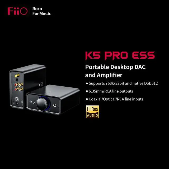 Alt view image 2 of 7 - K5Pro ESS Amplifier Headphone Amps Stereo High Resolution Portable Desktop DAC 768K/32Bit and Native DSD512 for Home Audio/PC 6.35mm Headphone Out/RCA Line-Out/Coaxial/Optical Inputs (Black)