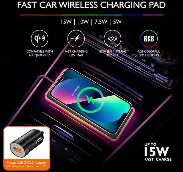 Alt view image 3 of 7 - Magnetic Wireless Car Charger Pad RGB 15W Wireless Car Charging Pad for Magsafe Wireless Charger for Car iPhone 16 15 14 13 12 11 Pro Max for  Galaxy S24/23/S22/S22+/S22 Ultra