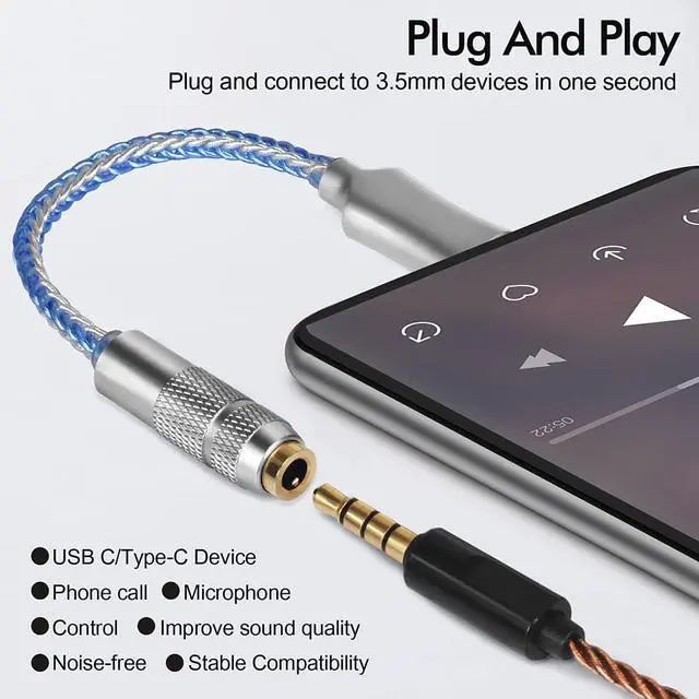 Alt view image 6 of 7 - USB C to 3.5mm Adapter CX31993 Earbuds CX-PRO DAC Headphone Amp with 3.5mm Output SNR128dB PCM 32b/384kHz for Android Windows Phone Call and Line Control