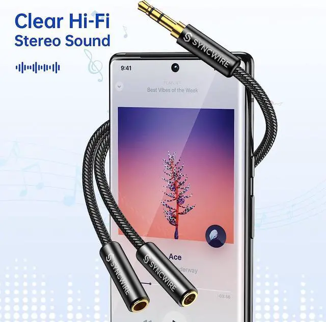 Alt view image 2 of 7 - Syncwire Headphone Splitter Nylon-Braided Extension Cable Audio Stereo Y Splitter (Hi-Fi Sound) 3.5mm Male To 2 Ports 3.5mm Female Headset Splitter for Phone PS4 Switch Tablets & More