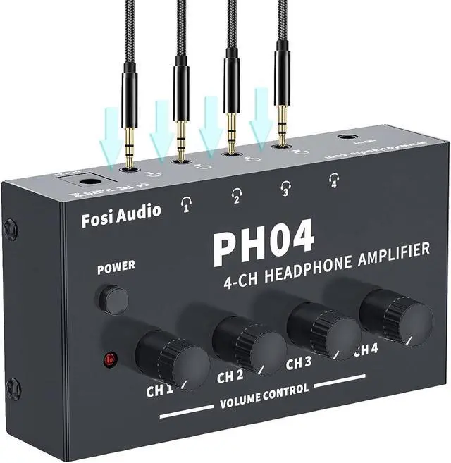 Main image of Fosi Audio PH04 4 Channel Headphone Amplifier with 12V 1A Power Adapter | Crystal-Clear Sound Quality, Low-Noise Audio Distribution, Compact, Space-Saving Design, Plug & Play Convenience
