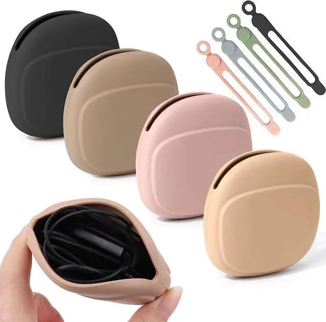 Main image of 4 PCS Headphone Organizer and Silicone Cable Ties, Silicone Pouch | for Storing Earbuds/USB Flash Drive/Keys/Mini Lipstick Cord Winder Holder Keeper Manager Management for Home or Workplace