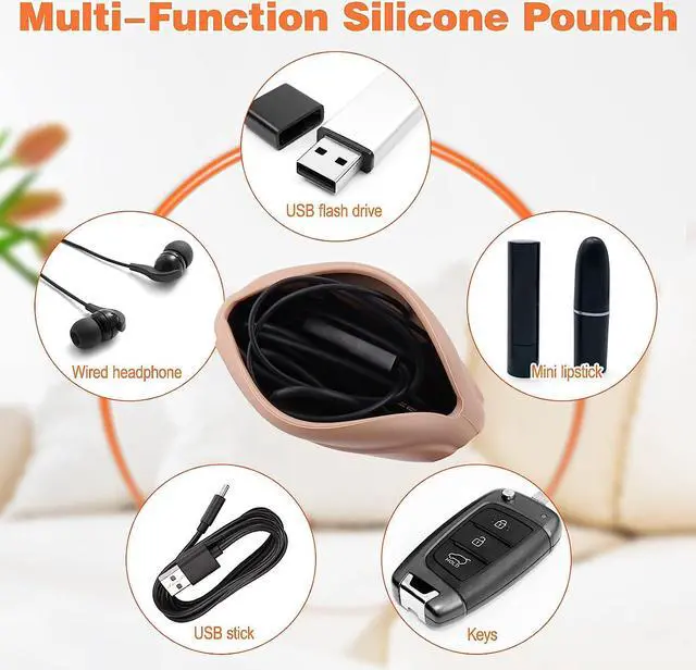 Alt view image 5 of 7 - 4 PCS Headphone Organizer and Silicone Cable Ties, Silicone Pouch | for Storing Earbuds/USB Flash Drive/Keys/Mini Lipstick Cord Winder Holder Keeper Manager Management for Home or Workplace
