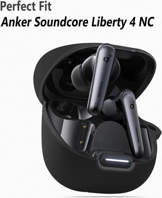 Silicone Case for Anker Soundcore Liberty 4 NC Protective Cover with  Carabiner (Black) 