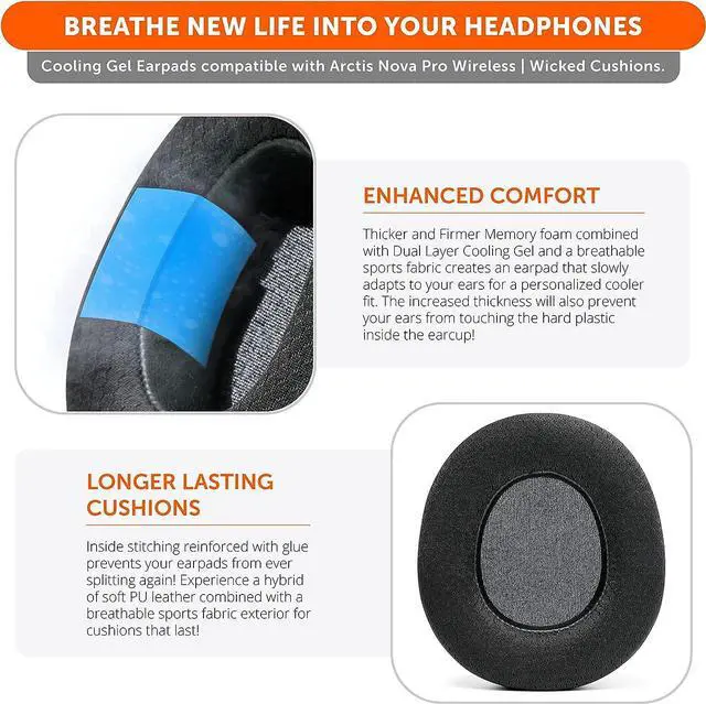 Alt view image 4 of 7 - Freeze Nova Pro Wireless -? Hybrid Fabric Cooling Gel Replacement Earpads for Steelseries Arctis Nova Pro Wireless by Wicked Cushions Improved Durability Thickness & Sound Isolation | Black