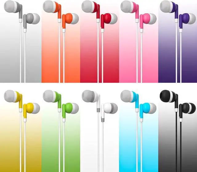 Alt view image 2 of 7 - Bulk Earbuds with 3.5 mm Headphone Plug - 10 Pack Wholesale Bundle - Multi Color
