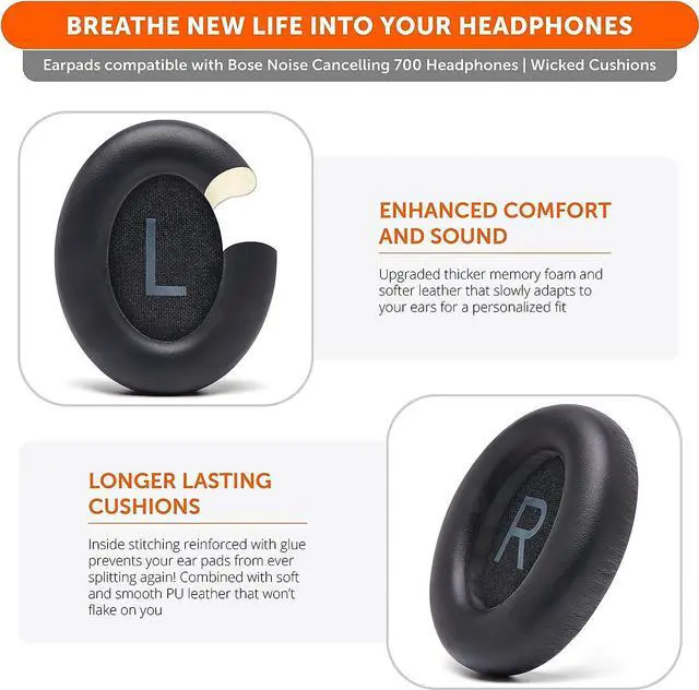 Alt view image 4 of 7 - Wicked Cushions Upgraded Replacement Ear Pads for  700 Noise Cancelling Headphones (NC700) - Softer PU Leather Luxurious Memory Foam Added Thickness Extra Durable Ear Cushions | (Black)