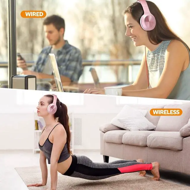 Alt view image 7 of 7 - Bluetooth Headphones Over Ear, 68H Playtime and 3 EQ Music Modes Wireless Headphones with Microphone/Deep Bass, HiFi Stereo Foldable Lightweight Headset for PC Home Travel Office (Rose Gold)