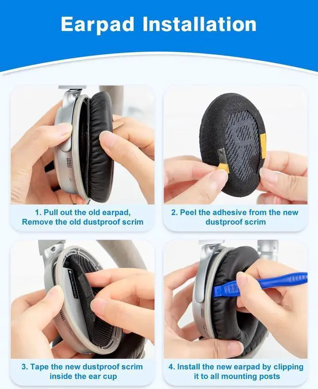 Alt view image 7 of 7 - Ear Pads for  Quiet Comfort 35 Soft Protein Leather Replacement Earpads Ear Cushions Ear Pad for  QC 35/25 / 15 QC2 / Ae2 / Ae2i / Ae2W / Sound Link/Sound True (Black)