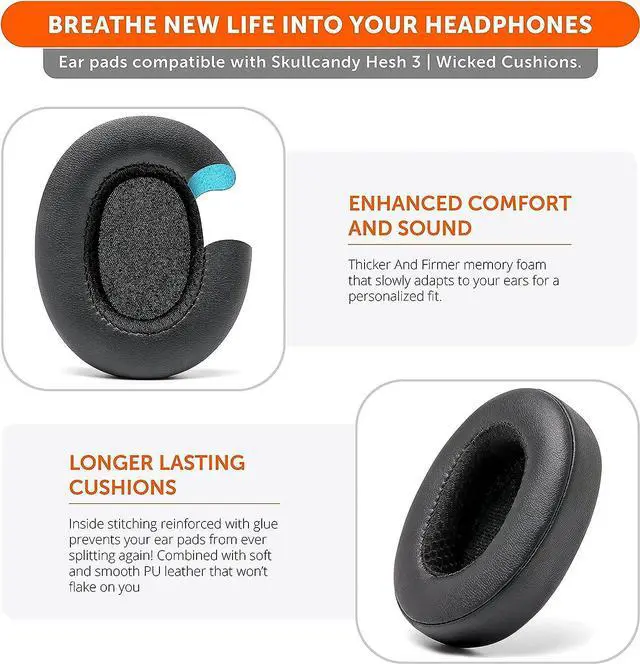 Alt view image 4 of 6 - Wicked Cushions Extra Thick Earpads for Skullcandy Crusher/Evo/Hesh 3 Headphones & More | Improved Durability & Thickness for Improved Comfort and Noise Isolation | Black