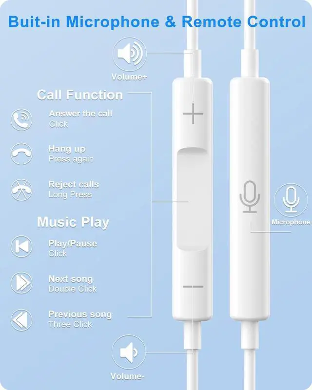 Alt view image 3 of 7 - Earbuds Wired for iPhone Lightning Earphones Corded Headphones with Microphone Controller [MFi Certified] No Bluetooth Compatible with iPhone 14/13/12/11 Pro Max/XR/X/SE/8P/8/7P/7-All iOS System
