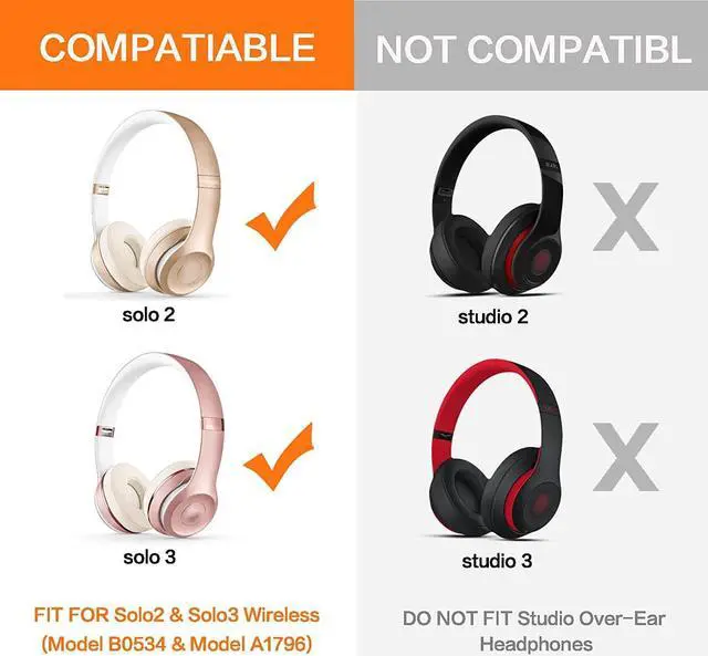 Alt view image 2 of 7 - Ear Pads Replacement for Beats Solo 3 - GVOEARS Earpad Cushions Covers for Solo 2 Solo 3 Wired Wireless ON-Ear Headphones with Noise Isolation Memory Foam Protein Leather (Light Pink)
