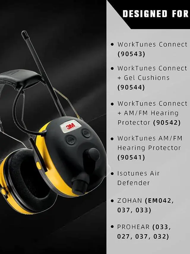 Alt view image 3 of 7 - FEP01-1Pair Replacement Foam Ear Pads (Upgraded) for 3M WorkTunes Connect(90543 90544 90542 90541) ZOHAN EM042 Radio Headphone 037 Bluetooth Hearing Protection