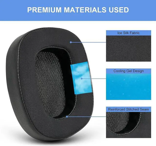 Alt view image 3 of 7 - Replacement Ear Pads for Logitech G533 G633 G935 GVOEARS Cooling Gel Ear Cushions for Logitech G231 G433 G533 G633 G635 G933 G935 Gaming Headphones with Thick and Soft Foam (Black)