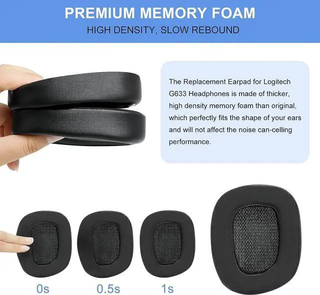 Alt view image 4 of 7 - Replacement Ear Pads for Logitech G533 G633 G935 GVOEARS Cooling Gel Ear Cushions for Logitech G231 G433 G533 G633 G635 G933 G935 Gaming Headphones with Thick and Soft Foam (Black)