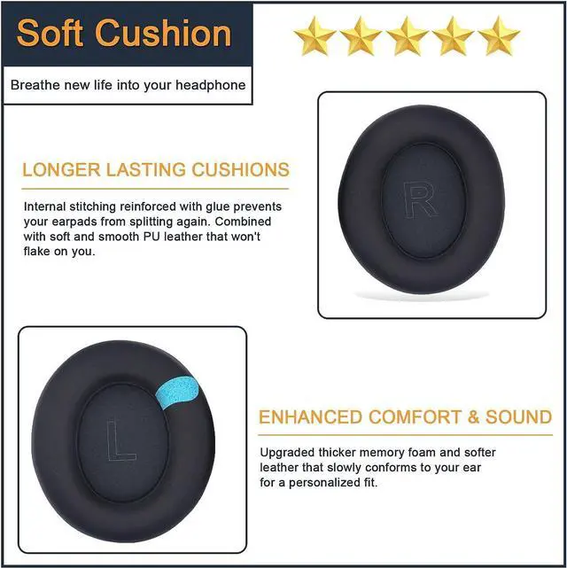 Alt view image 4 of 5 - Earpads for Anker Soundcore Life Q20 q20bt Replacement Ear Cushion Pads with Protein Leather and Memory Foam for Replacement Ear Cushion Pads for Soundcore Q20 & q20bt