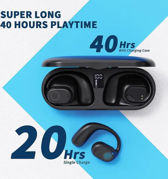 Alt view image 4 of 7 - Open Ear Earbuds, Powerful Sound Sports Headphones with Clear Call, 40Hrs PlaytimeBluetooth 5.3 Headphones with Smart Digital Display Design IPX6 Waterproof Fit for Running, Gym, Workout