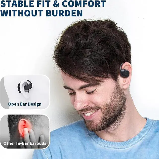 Alt view image 6 of 7 - Open Ear Earbuds, Powerful Sound Sports Headphones with Clear Call, 40Hrs PlaytimeBluetooth 5.3 Headphones with Smart Digital Display Design IPX6 Waterproof Fit for Running, Gym, Workout