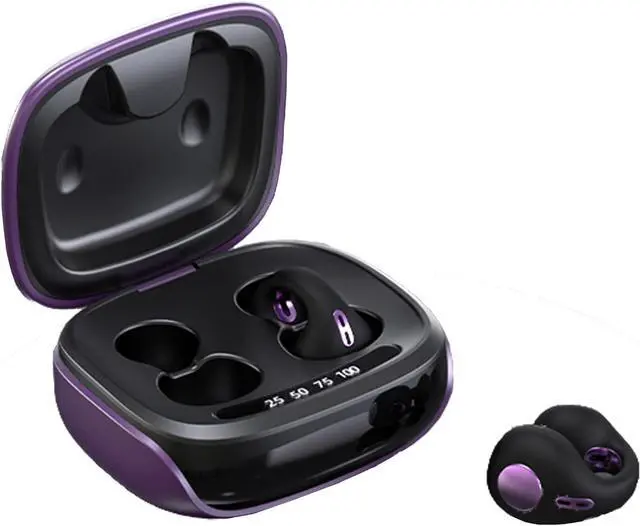 Main image of Ear Clips Ear Buds Bone Conduction Earbuds for Small Ear Canals Open Ear Earbuds Bluetooth with Earhooks Sport Clip on Headphones Up to 24 Hours Playtime Waterproof Outer Headphones Purple
