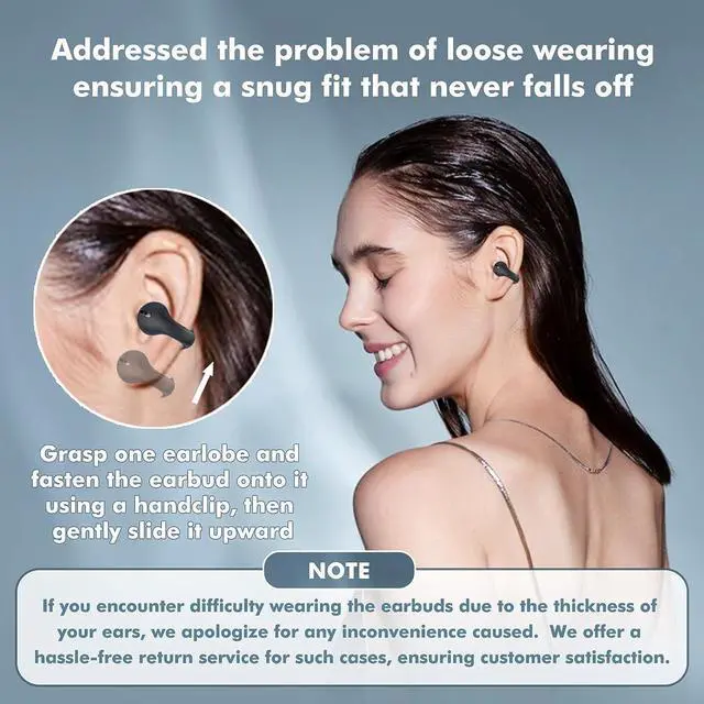 Alt view image 6 of 7 - Ear Clips Ear Buds Bone Conduction Earbuds for Small Ear Canals Open Ear Earbuds Bluetooth with Earhooks Sport Clip on Headphones Up to 24 Hours Playtime Waterproof Outer Headphones Purple