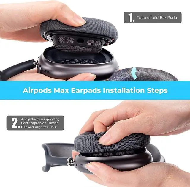 Alt view image 5 of 7 - Lambskin Ear Cushions for Apple AirPods Max Headphones Replacement Earpads Sweat Proof Ear Cups Cushion Easy to Install with Magnet,Sheepskin and Memory Foam(Black)