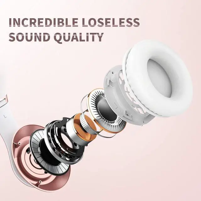 Alt view image 2 of 7 - Wireless Bluetooth Headphones 65H Playtime 6EQ Sound Modes HiFi Stereo Over Ear Headphones with Microphone Foldable Bluetooth 5.3 Headphones for Travel/Office/Cellphone/PC (Rose Gold)