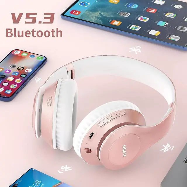 Alt view image 3 of 7 - Wireless Bluetooth Headphones 65H Playtime 6EQ Sound Modes HiFi Stereo Over Ear Headphones with Microphone Foldable Bluetooth 5.3 Headphones for Travel/Office/Cellphone/PC (Rose Gold)