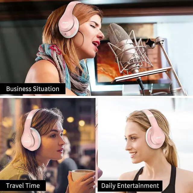 Alt view image 7 of 7 - Wireless Bluetooth Headphones 65H Playtime 6EQ Sound Modes HiFi Stereo Over Ear Headphones with Microphone Foldable Bluetooth 5.3 Headphones for Travel/Office/Cellphone/PC (Rose Gold)