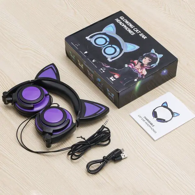 Alt view image 6 of 6 - Olyre Kids Headphones with Light up cat Ears On Ear LED Kitty Headphones with Mic for Kids Boys Girls Children Wired Headset for School Learning Tablet (Purple)