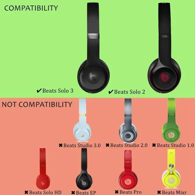 Alt view image 2 of 7 - Replacement Ear Pads for Beats Solo 2 and Solo 3 by Headphone Ear Covers with High Density Memory Foam Soft Leather Adaptive Noise Cancelling Headphones Replacement Earpads Cushions