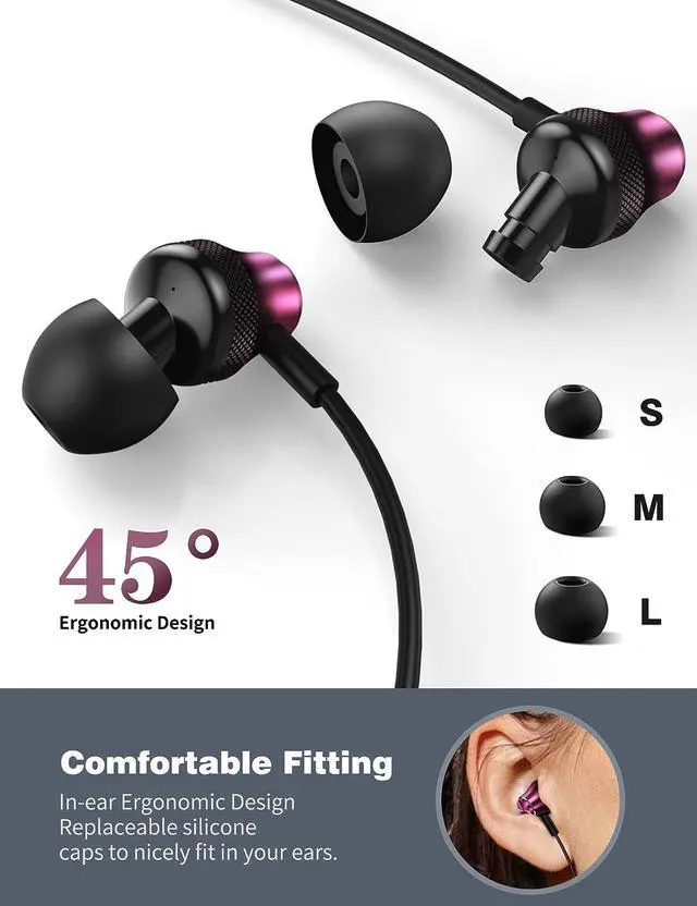 Alt view image 2 of 7 - USB C Headphone Type C Earphone Hifi Stereo Wired Earbuds for Google Pixel 6a 7a 7 6 Samsung A53 A54 S23 in-Ear Noise Canceling Bass Corded Headset with Mic for Galaxy Z Flip Fold 5 4 S22 S21 S20 Wine