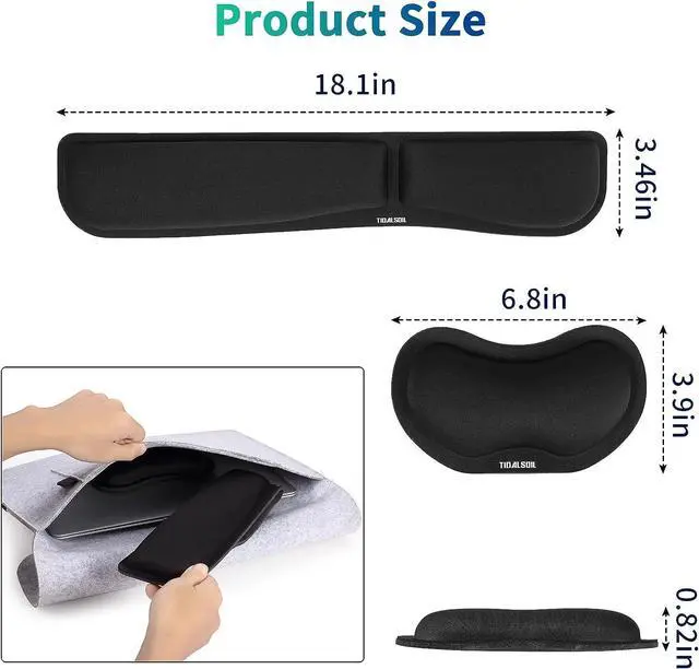 Alt view image 6 of 7 - Wrist Rest for Computer Keyboard and Mouse - Ergonomic Memory Foam Mousepad Rests with Non-Slip Base for Office Gaming Computer - Pain Relief & Carpal Tunnel Support Black 2-Piece Desk Accessories