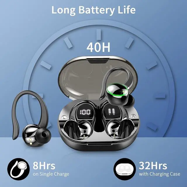 Alt view image 5 of 7 - Wireless Earbud Bluetooth Headphones 5.3, 48Hrs Playtime Sport in Ear Wireless Earphones with Digital LED Display Over Ear Buds with Earhooks Waterproof Headset with Mic for Running Workout