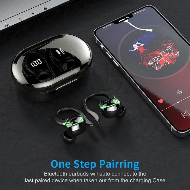 Alt view image 6 of 7 - Wireless Earbud Bluetooth Headphones 5.3, 48Hrs Playtime Sport in Ear Wireless Earphones with Digital LED Display Over Ear Buds with Earhooks Waterproof Headset with Mic for Running Workout