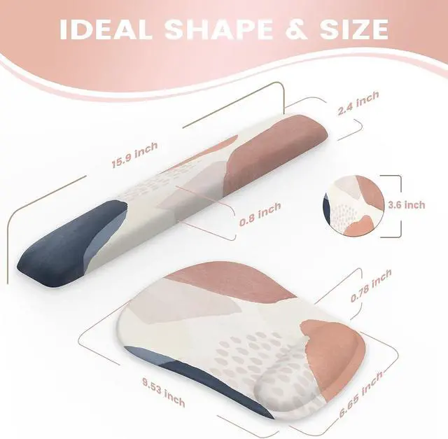 Alt view image 5 of 7 - HAOCOO Ergonomic Mouse Pad with Wrist Rest and Keyboard Wrist Rest, 6 PCS Computer Carpal Tunnel Mouse Pads for Desk with Coaster Set, Memory Foam Keyboard Wrist Support for Home Office, Boho Pink Nav