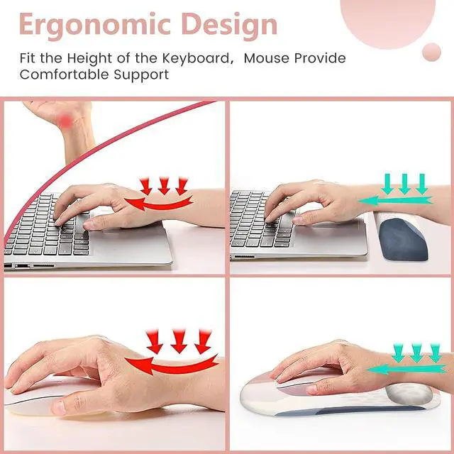 Alt view image 2 of 7 - HAOCOO Ergonomic Mouse Pad with Wrist Rest and Keyboard Wrist Rest, 6 PCS Computer Carpal Tunnel Mouse Pads for Desk with Coaster Set, Memory Foam Keyboard Wrist Support for Home Office, Boho Pink Nav