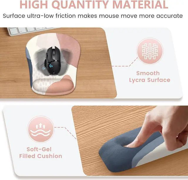 Alt view image 4 of 7 - HAOCOO Ergonomic Mouse Pad with Wrist Rest and Keyboard Wrist Rest, 6 PCS Computer Carpal Tunnel Mouse Pads for Desk with Coaster Set, Memory Foam Keyboard Wrist Support for Home Office, Boho Pink Nav