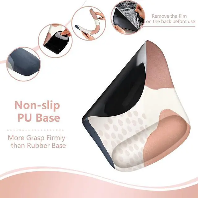 Alt view image 3 of 7 - HAOCOO Ergonomic Mouse Pad with Wrist Rest and Keyboard Wrist Rest, 6 PCS Computer Carpal Tunnel Mouse Pads for Desk with Coaster Set, Memory Foam Keyboard Wrist Support for Home Office, Boho Pink Nav