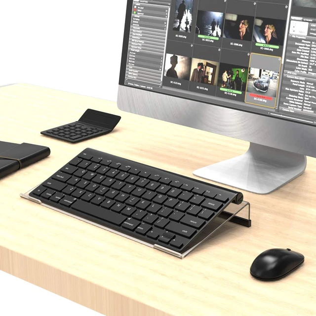 Alt view image 7 of 7 - Acrylic Tilted Computer Keyboard Stand for Compact Keyboard, 78 Keys Keyboard, with Black Silicone Strip, 11.8 Inch Width