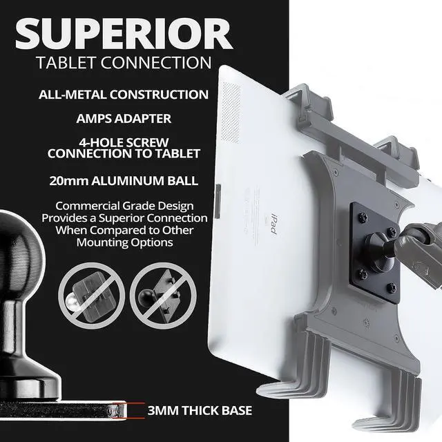 Alt view image 6 of 7 - Metal Drill Base Tablet Mount - By TACKFORM [Enduro Series] - iPad Holder for wall or truck. ELD Mount | Compatible with iPad Mini, IPad Pro 12.9, Galaxy S, Surface Pro & Switch