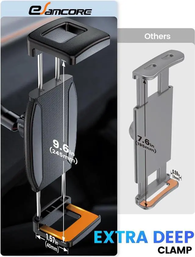 Alt view image 2 of 7 - Tablet Holder for car 1.57 Extra Deep Clamp for iPad Holder for Car Dashboard Gooseneck iPad Car Mount Car Tablet Holder Windshield Suction Cup Mount for 6-11 Tablet