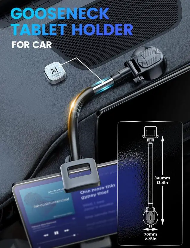 Alt view image 6 of 7 - Tablet Holder for car 1.57 Extra Deep Clamp for iPad Holder for Car Dashboard Gooseneck iPad Car Mount Car Tablet Holder Windshield Suction Cup Mount for 6-11 Tablet