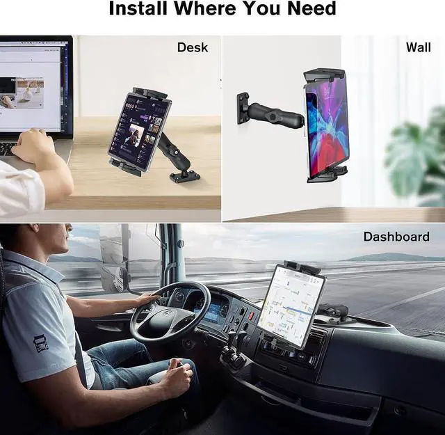 Alt view image 2 of 7 - Car Tablet Holder - Heavy Duty Drill Base Tablet Mount for Truck Compatible with iPad  Tab 5-13 Tablet and Phone iPad Stand for Wall/Business/Vehicle/Desktop etc.