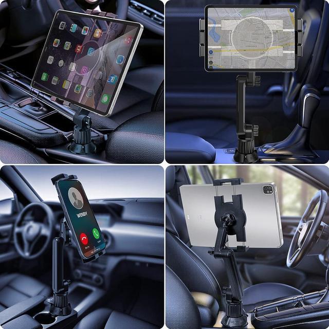 Alt view image 6 of 7 - Cup Holder Car Tablet Mount for Truck 360° Adjustable 15 Long 2-Arm Stand Holder for iPad Pro 12.9/11/10.5/9.7/Air/Mini 6/5/4  Galaxy Tab/Z Fold 6/5/4 iPhone 16/15/Pro 4.7-12.9 Tab &Phone
