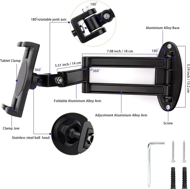 Alt view image 6 of 7 - Foldable iPad Wall Mount Holder, Aluminium Extendable Tablet Mount for 7~12.9 Inch Tablets iPad/Nexus/LG G Pads/e-Reader/Switch, Adjustable Articulating Swivel Arm