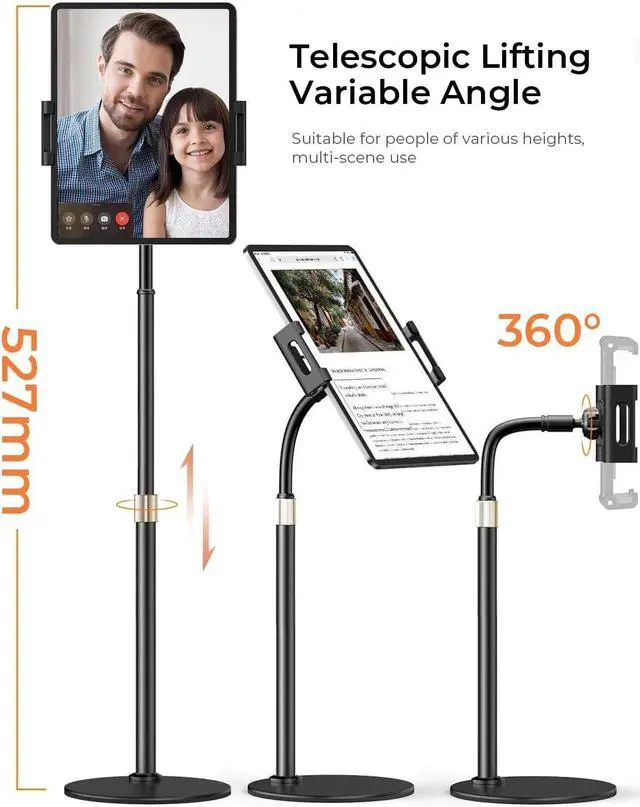 Alt view image 7 of 7 - for iPad Stand for Desk Portable Monitor Stand Adjustable Tablet Stand Thick Case Friendly iPad Pro Holder Fits(4.7-15.6) iPad Pro 12.9/10.9/10.2 Air Mini 4 3 2 Fire Tab Nexus Kindle Black