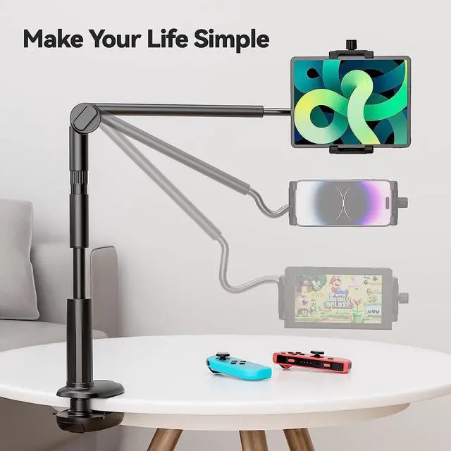 Alt view image 2 of 7 - Gooseneck Tablet Holder for Bed 360 Adjustable iPad Stand for Desk Flexible Arm Clip Phone Mount for Video Recording Bedside & Headboard Clamp for iPad Pro 12.9 Mini Nexus Switch (4.7-12.9)