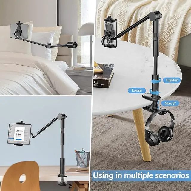Alt view image 3 of 7 - Gooseneck Tablet Holder for Bed 360 Adjustable iPad Stand for Desk Flexible Arm Clip Phone Mount for Video Recording Bedside & Headboard Clamp for iPad Pro 12.9 Mini Nexus Switch (4.7-12.9)