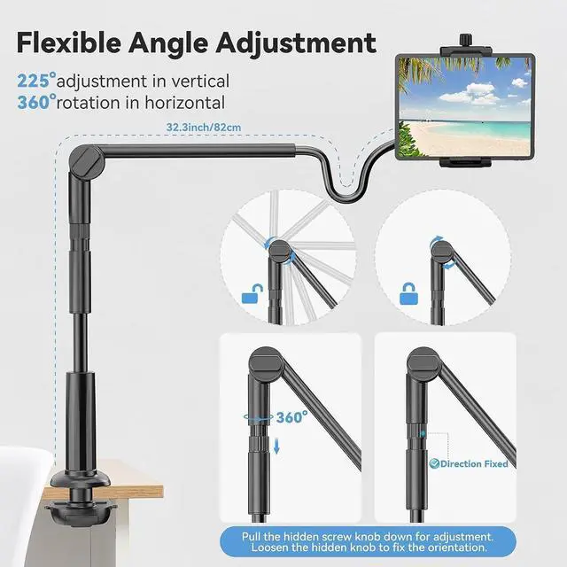 Alt view image 4 of 7 - Gooseneck Tablet Holder for Bed 360 Adjustable iPad Stand for Desk Flexible Arm Clip Phone Mount for Video Recording Bedside & Headboard Clamp for iPad Pro 12.9 Mini Nexus Switch (4.7-12.9)